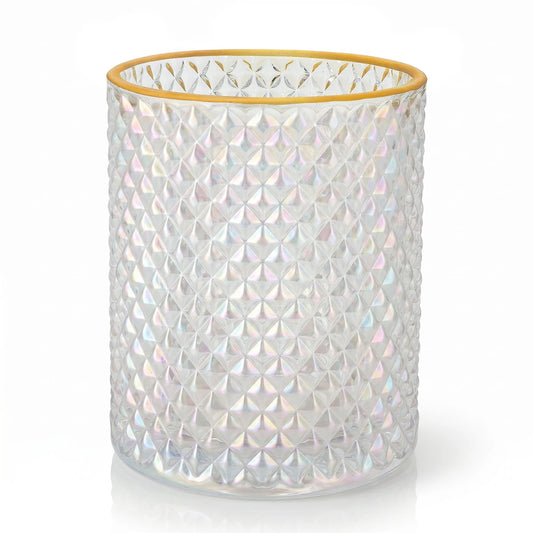 700ml - París Vaso de Vidrio con diseño Diamante - Frasco para Velas - Tornasol Transparente con Oro - Candle Craft