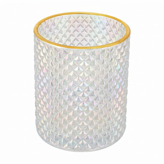 700ml - París Vaso de Vidrio con diseño Diamante - Frasco para Velas - Tornasol Transparente con Oro - Candle Craft
