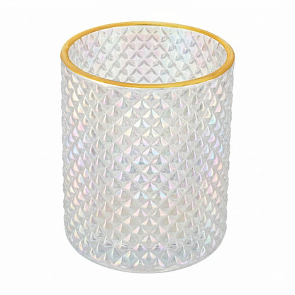700ml - París Vaso de Vidrio con diseño Diamante - Frasco para Velas - Tornasol Transparente con Oro - Candle Craft