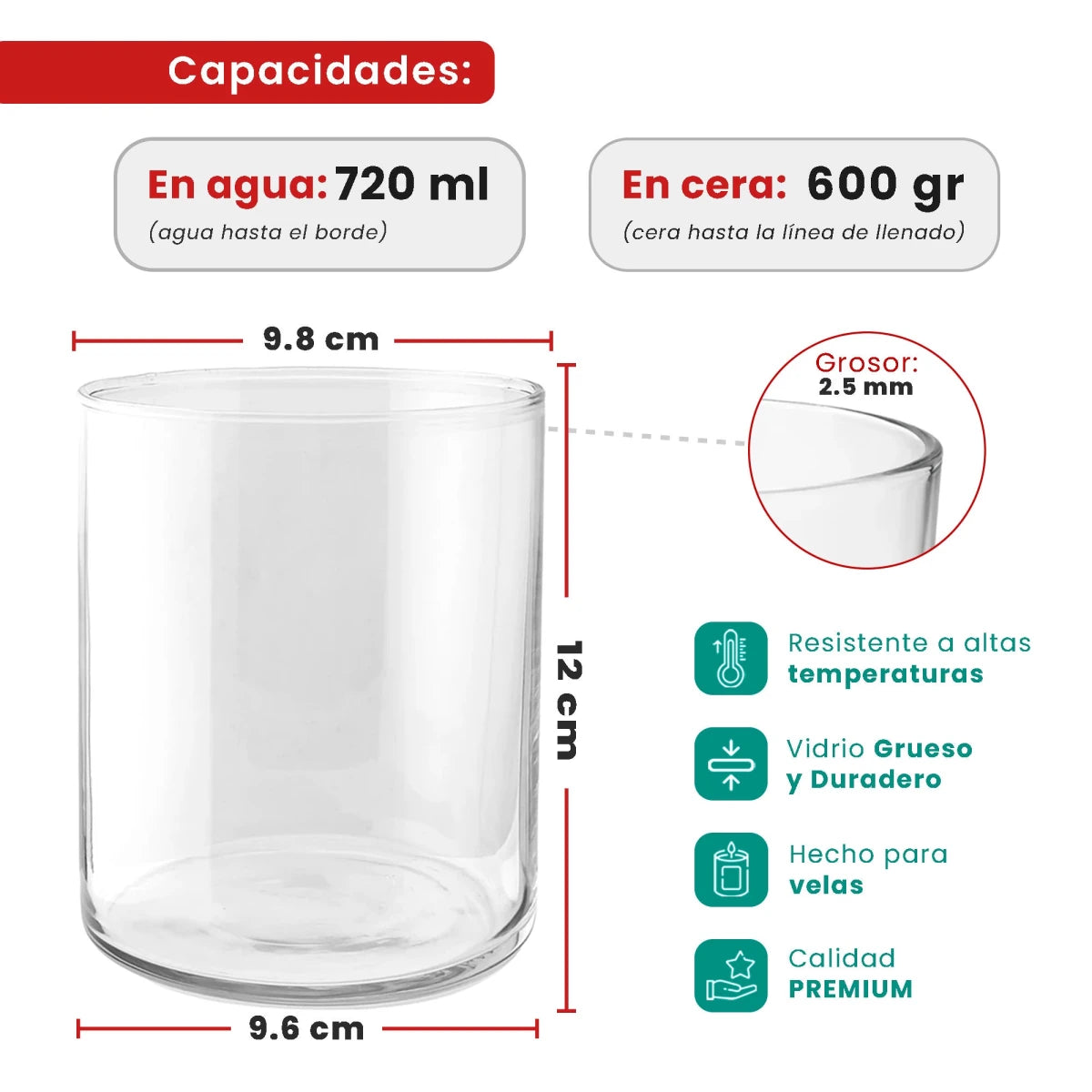 720ml - Mónaco Vaso de vidrio para velas - Transparente - Candle Craft