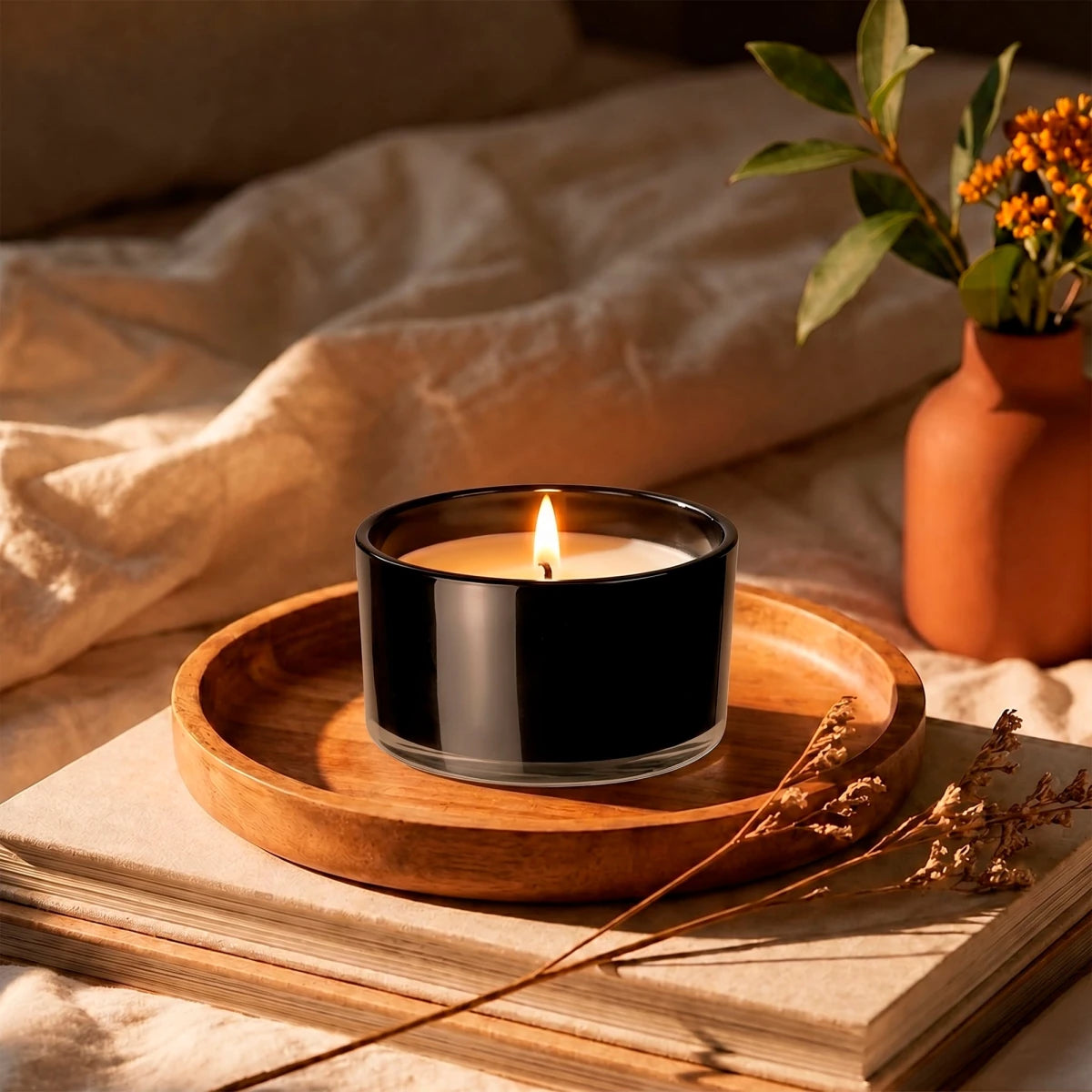 750ml - Mónaco Vaso de vidrio para velas - Frasco Negro Brillante - Candle Craft