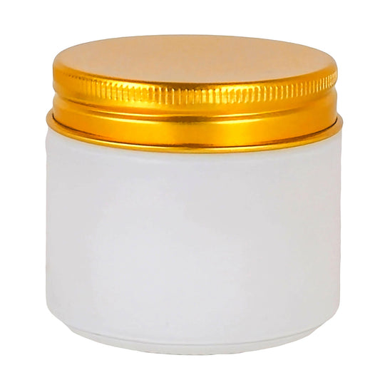 75ml - Miami Vaso de vidrio con rosca para velas - Blanco Mate con tapa dorada - Candle Craft