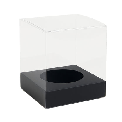 Caja Decorativa Cuadrada para Velas – Acetato Transparente - Base Negra | Chica 9x9 cm