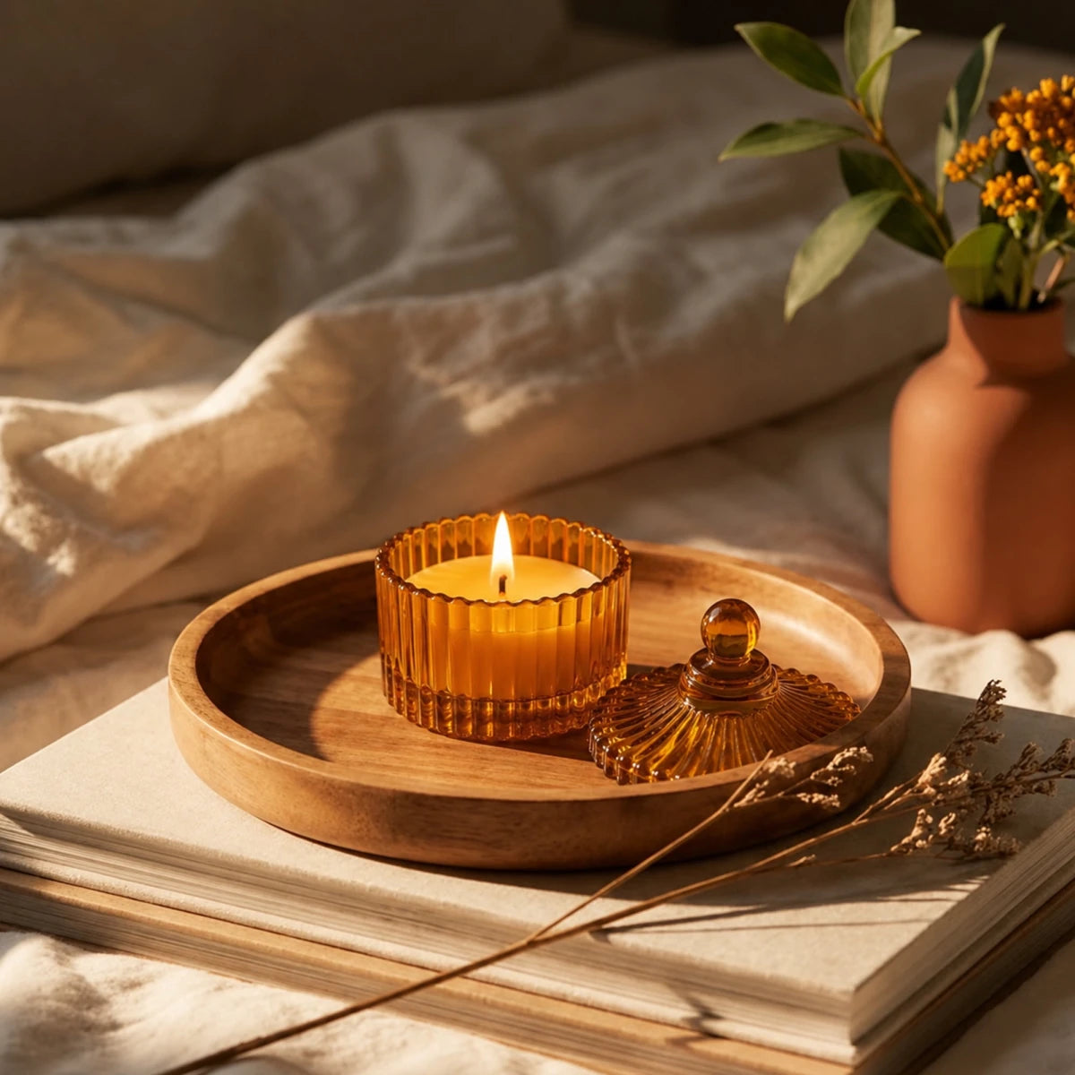 85ml - Versalles Vaso de Lujo de Vidrio para Velas - Frasco para Velas - Ámbar Brillante - Candle Craft