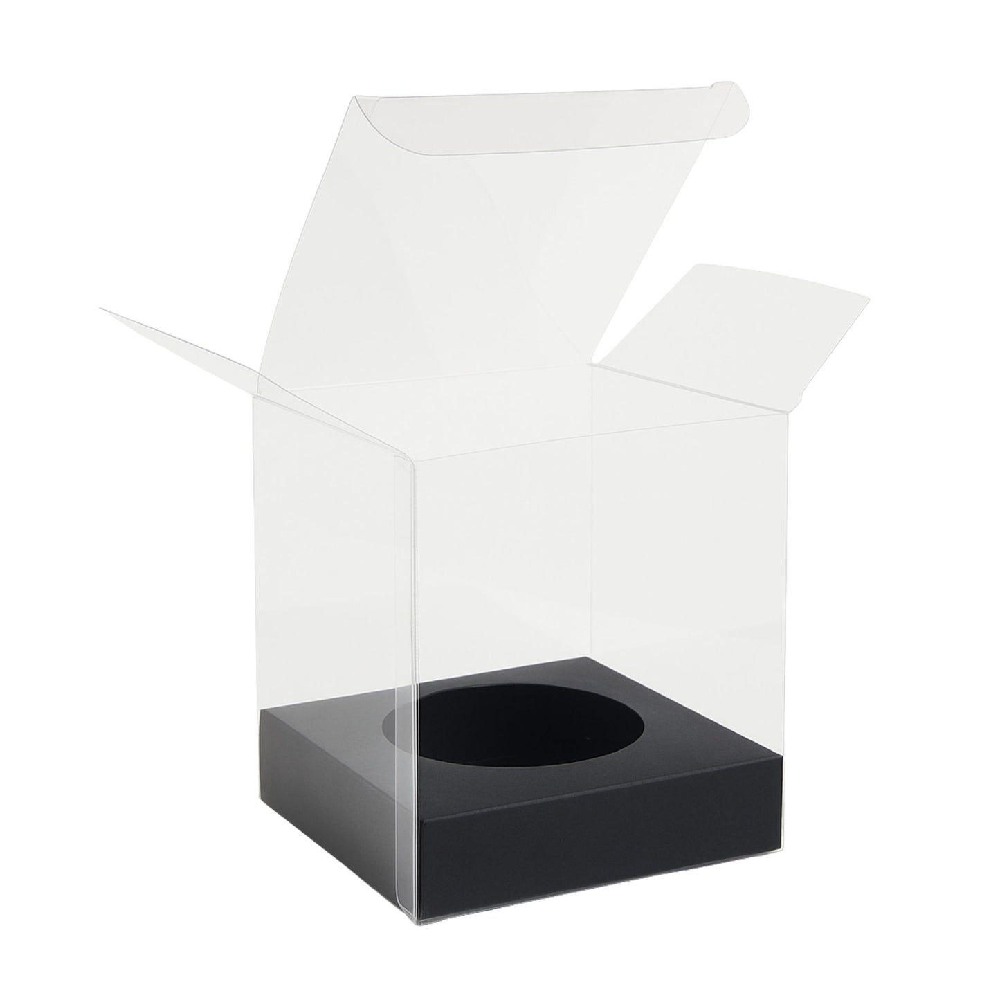 Caja Decorativa Cuadrada para Velas – Acetato Transparente - Base Negra | Chica 9x9 cm