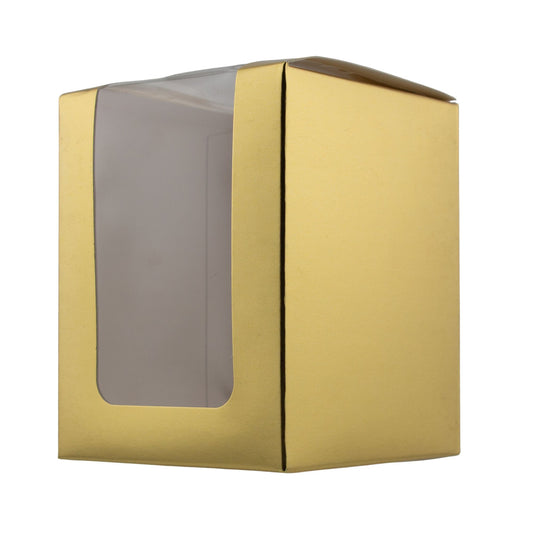 Caja Decorativa Cuadrada para Velas – Dorada - Ventana Transparente | Chica 8x10 cm