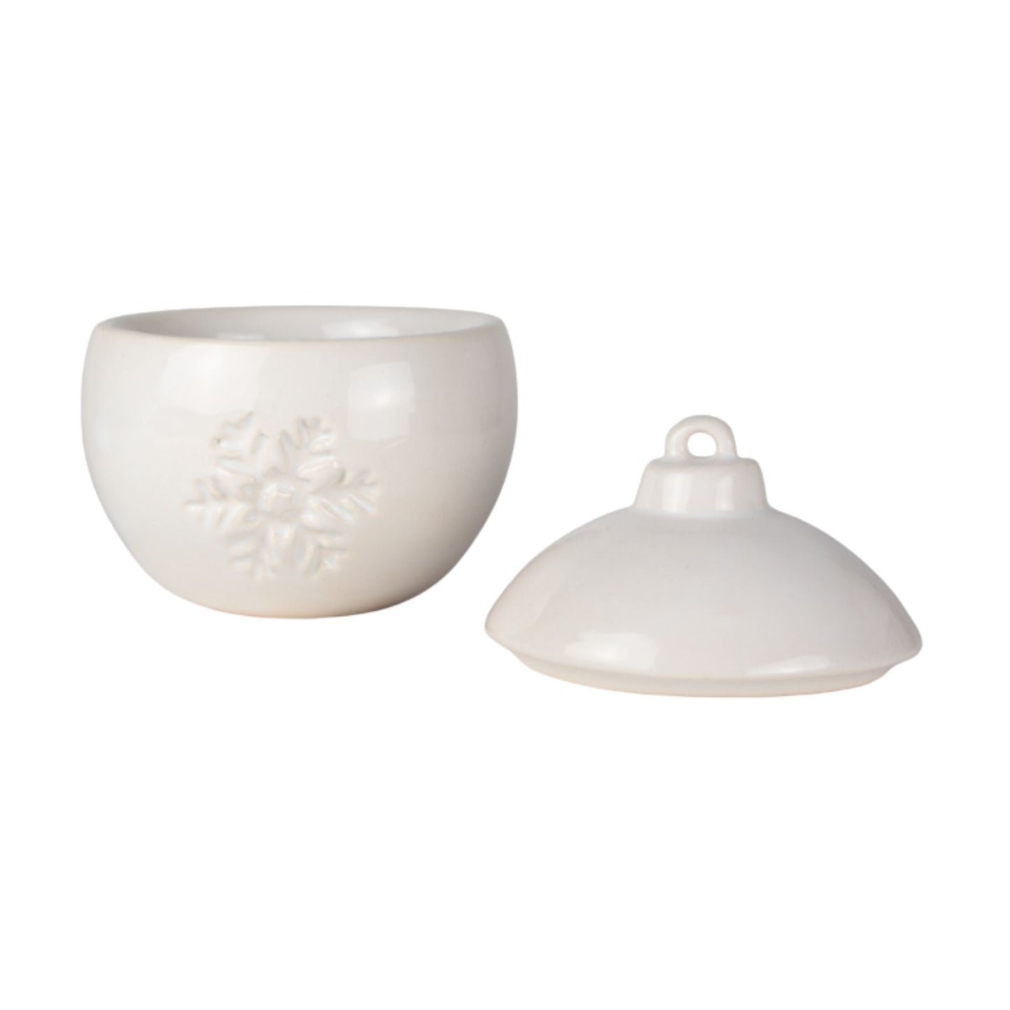 Esfera Navideña de Cerámica con Relieve de Copo de Nieve – Vasos para Velas Navideñas 220 ml - Blanca (Edición Especial de Navidad)