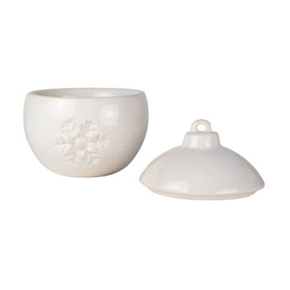 Esfera Navideña de Cerámica con Relieve de Copo de Nieve – Vasos para Velas Navideñas 220 ml - Blanca (Edición Especial de Navidad)