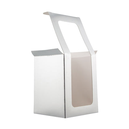 Caja Decorativa Cuadrada para Velas – Plateada - Ventana Transparente | Chica 8x10 cm