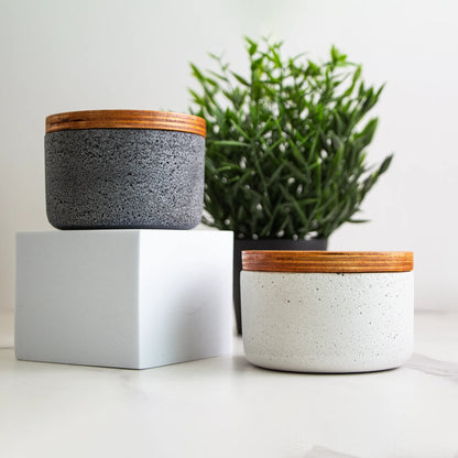 230ml - Carrara Vaso de Concreto para velas con Tapa de Madera - Blanco