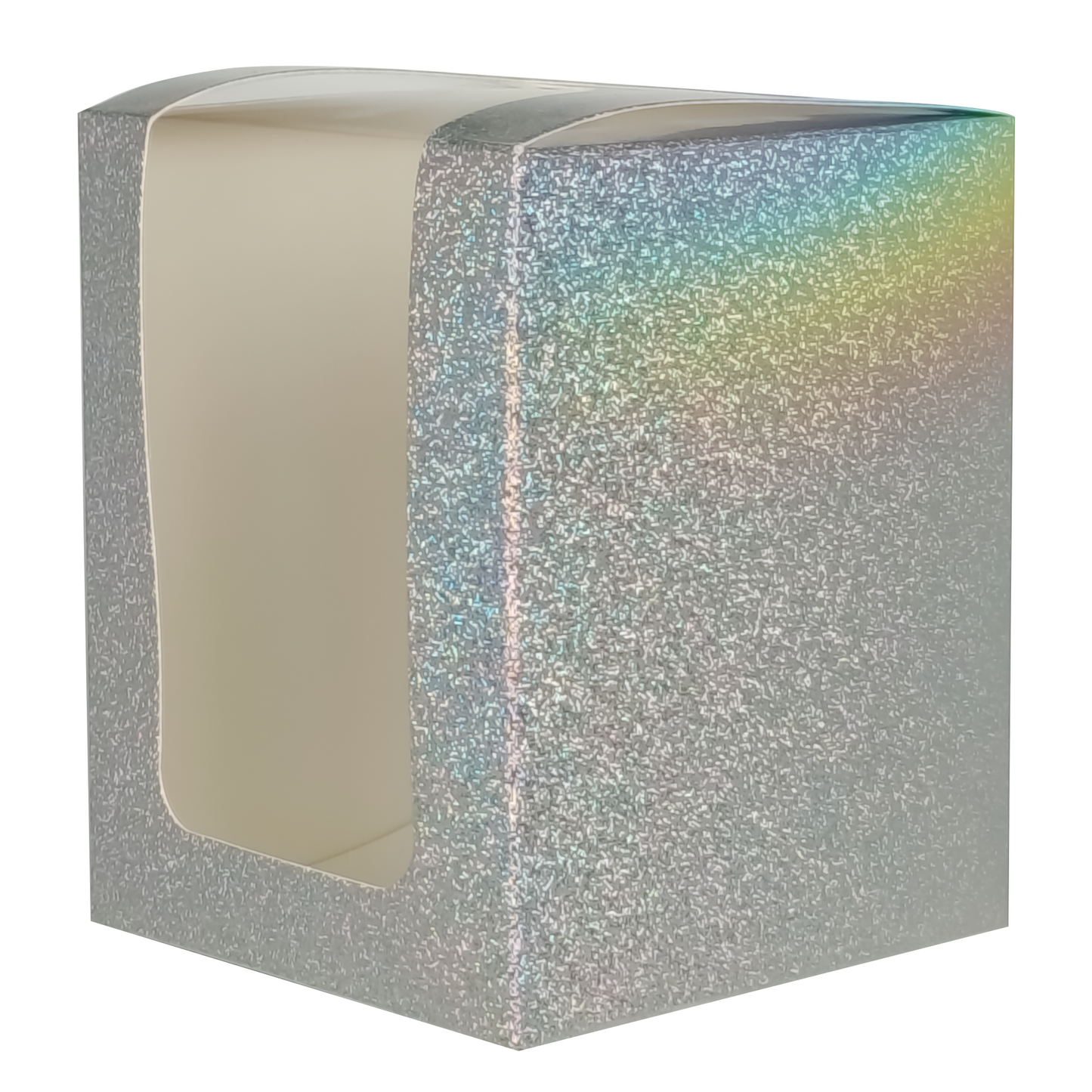 Caja Decorativa Cuadrada para Velas – Plateada con Brillos - Ventana Transparente | Chica 8x10 cm