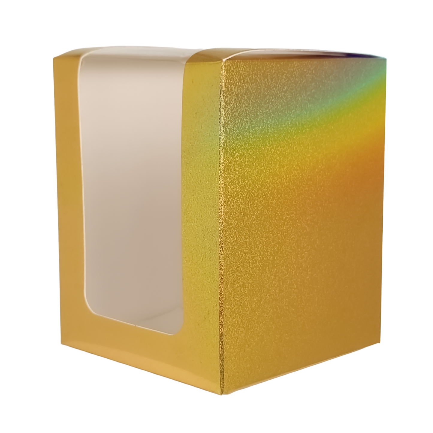 Caja Decorativa Cuadrada para Velas – Dorada con Brillos - Ventana Transparente | Chica 8x10 cm