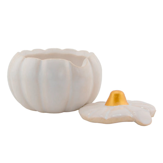 210ml - Colección Hechizo - Calabaza de Cerámica para Velas - Blanco / Dorado (Edición Especial de Halloween)