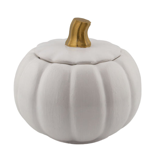 140ml - Colección Hechizo - Calabaza de Yeso para Velas - Blanco / Dorado (Edición Especial de Halloween)
