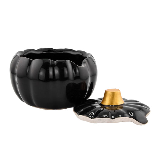 210ml - Colección Hechizo - Calabaza de Cerámica para Velas - Negro / Dorado (Edición Especial de Halloween)