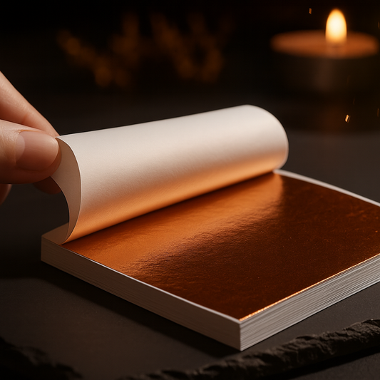 Hojas de Oro Rosado - Papel de  Oro Rosado - Ultra Fino para Decoración de Velas y Detalles Artesanales