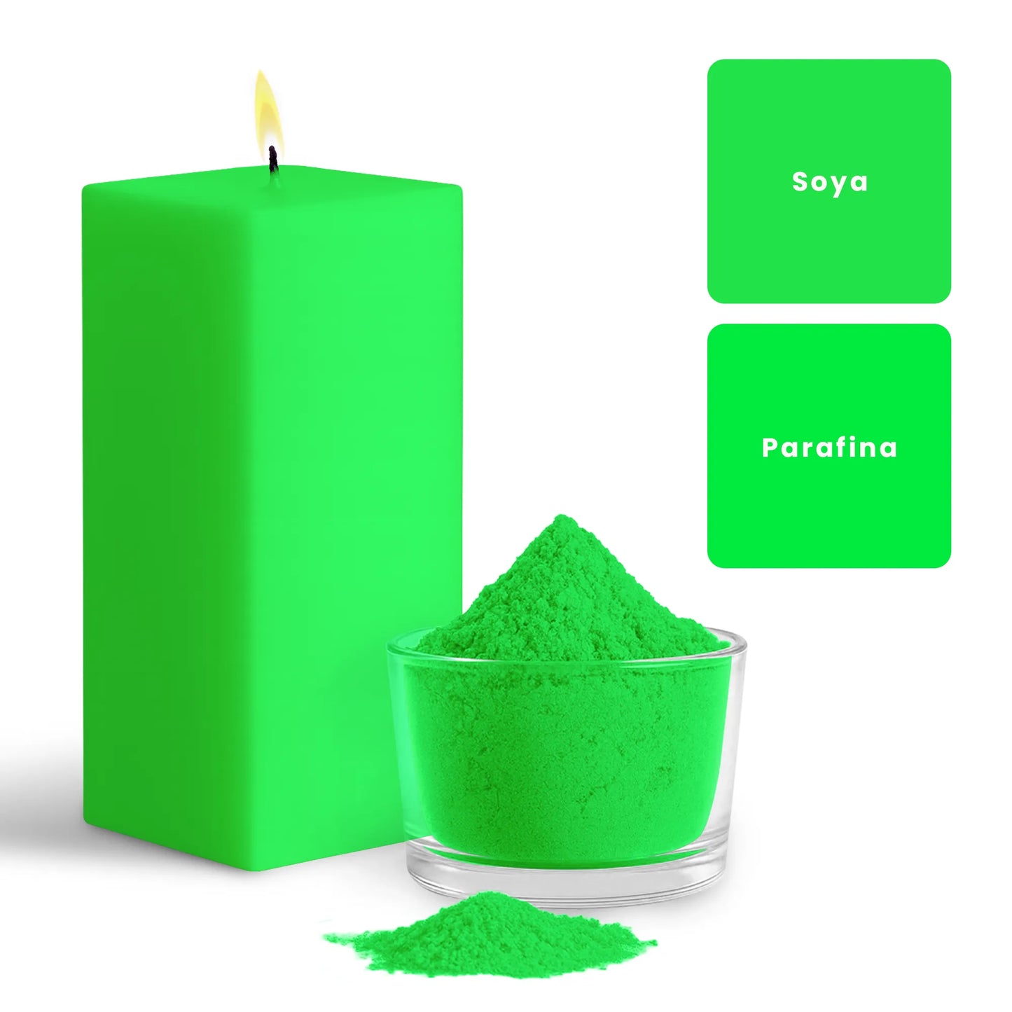 Colorante en Polvo Neón Fluorescente para Velas Alta Concentración – Color: Verde