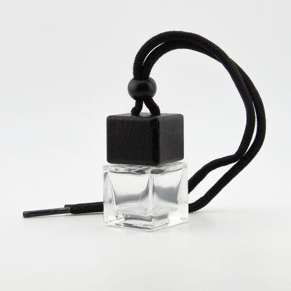 Difusor Aromático / Aromatizante para Auto / Carro – Frasco Colgante Recargable de Vidrio y Madera Tapa Cuadrada - 8ml