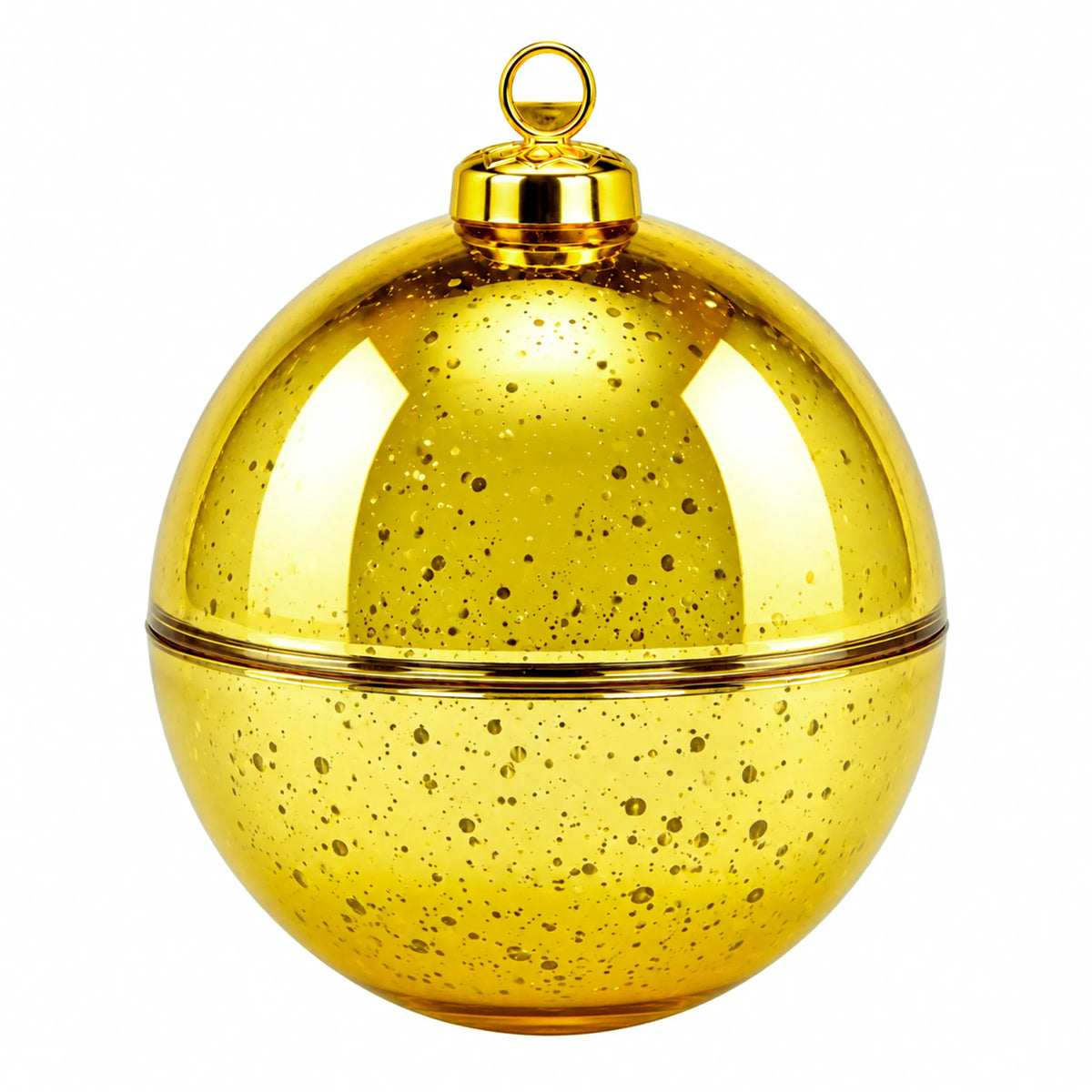 Esfera de Navidad de Vidrio para Velas Navideñas 260ml - Frasco Dorado Metálico con Salpicaduras
