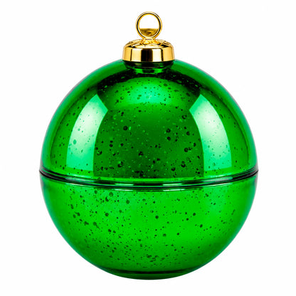 Esfera de Navidad de Vidrio para Velas Navideñas 260ml - Frasco Verde Metálico con Salpicaduras