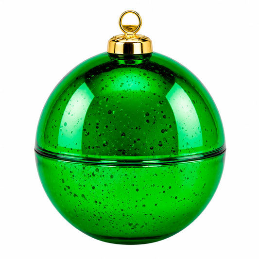 Esfera de Navidad de Vidrio para Velas Navideñas 260ml - Frasco Verde Metálico con Salpicaduras
