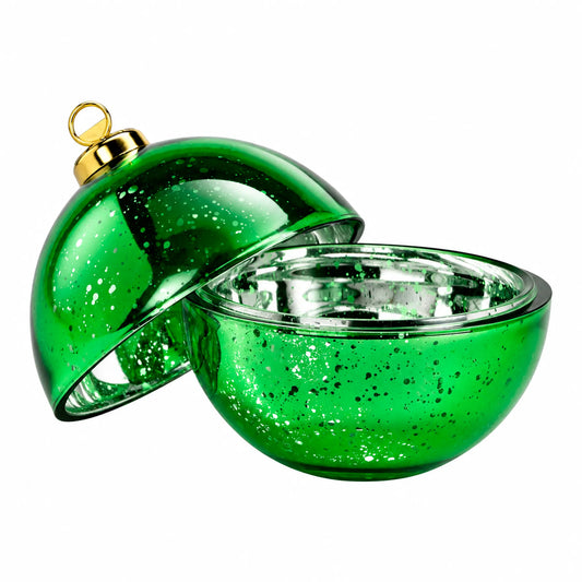 Esfera de Navidad de Vidrio para Velas Navideñas 260ml - Frasco Verde Metálico con Salpicaduras