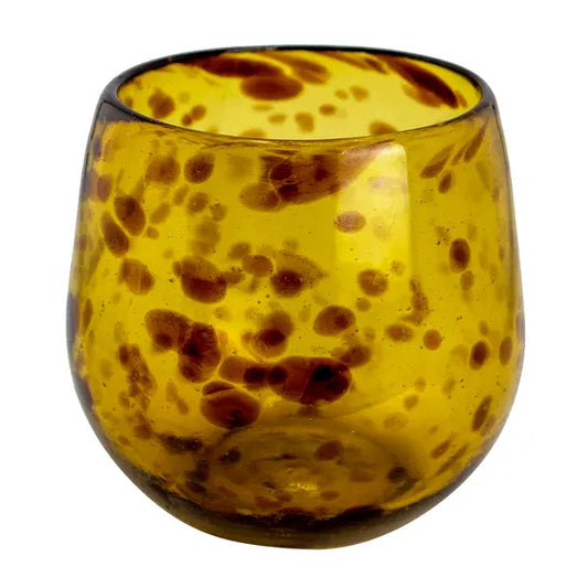 560 ml - Florencia Vaso de Vidrio Soplado Redondo Artesanal - Ámbar con puntos Café - Hecho a mano