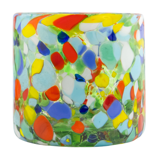 260ml - Florencia Vaso de vidrio soplado artesanal - Confeti Granizado Puntos / Azul Amarillo Naranja Rojo - Hecho a mano
