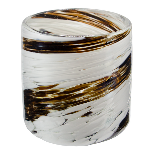 500ml - Florencia Vaso de vidrio soplado artesanal - Blanco Tornasol / Dorado - Hecho a mano