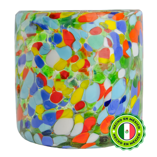 500ml - Florencia Vaso de vidrio soplado artesanal- Confeti Granizado Puntos / Azul Amarillo Naranja Rojo - Hecho a mano - Hecho a mano