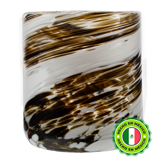 260ml - Florencia Vaso de vidrio soplado artesanal - Blanco Tornasol / Dorado - Hecho a mano