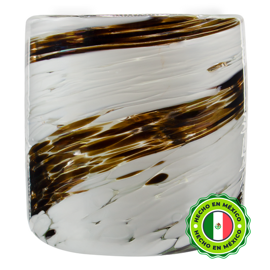500ml - Florencia Vaso de vidrio soplado artesanal - Blanco Tornasol / Dorado - Hecho a mano