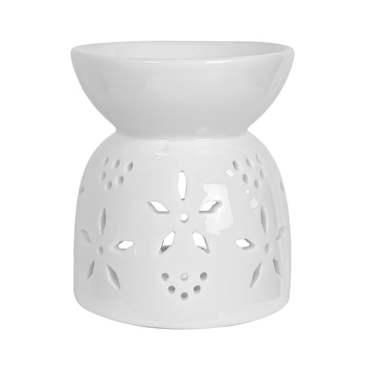 Quemador de Cera para Wax Melts  - Calentador de Cera Aromática de Cerámica - Blanco - Diseño Flor Noche Buena