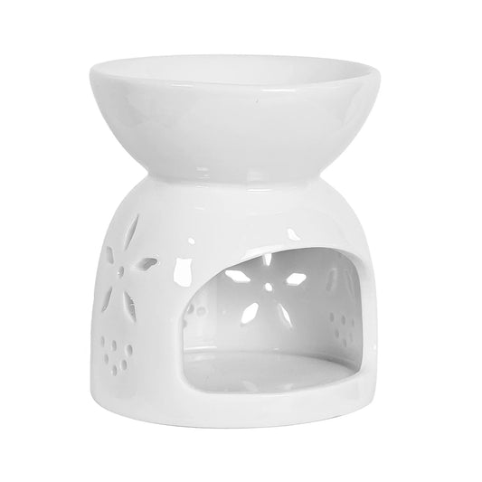 Quemador de Cera para Wax Melts  - Calentador de Cera Aromática de Cerámica - Blanco - Diseño Flor Noche Buena