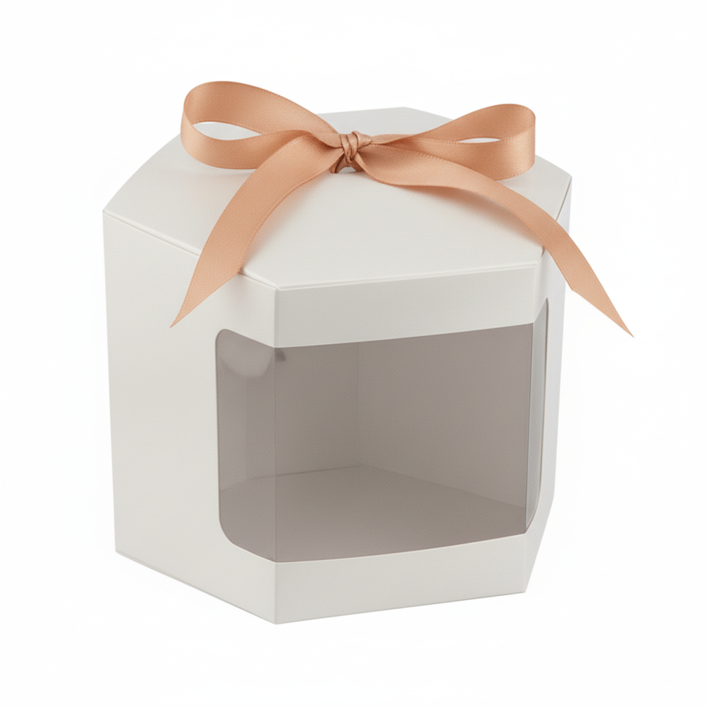 Caja Decorativa Hexagonal para Velas – Blanca - Ventana Transparente | Xtra Grande 13x13 cm