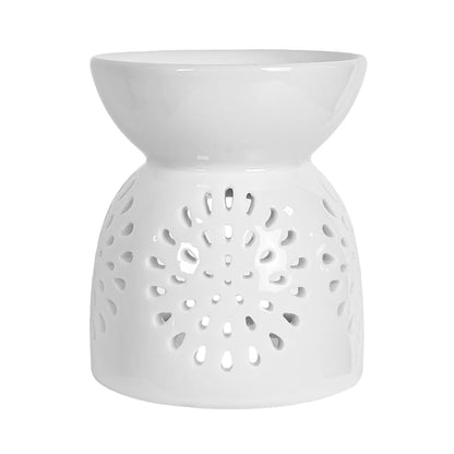 Quemador de Cera para Wax Melts  - Calentador de Cera Aromática de Cerámica - Blanco - Diseño Flor de Luz