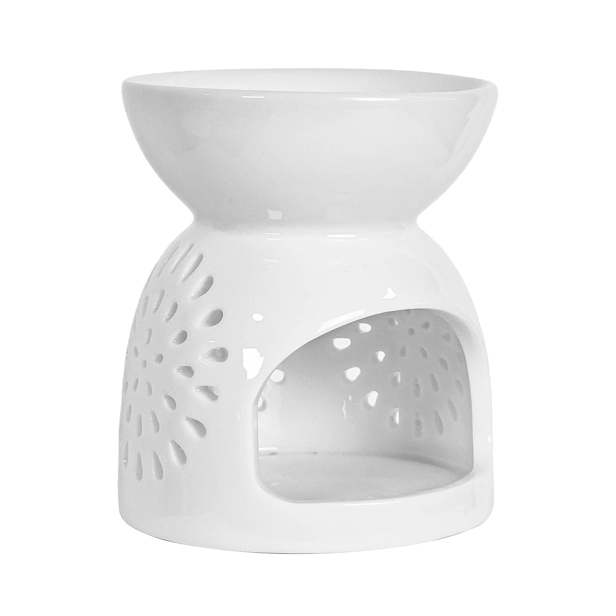 Quemador de Cera para Wax Melts  - Calentador de Cera Aromática de Cerámica - Blanco - Diseño Flor de Luz
