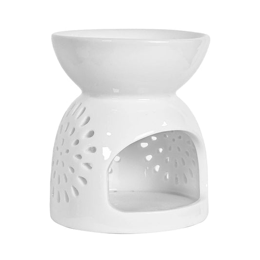 Quemador de Cera para Wax Melts  - Calentador de Cera Aromática de Cerámica - Blanco - Diseño Flor de Luz