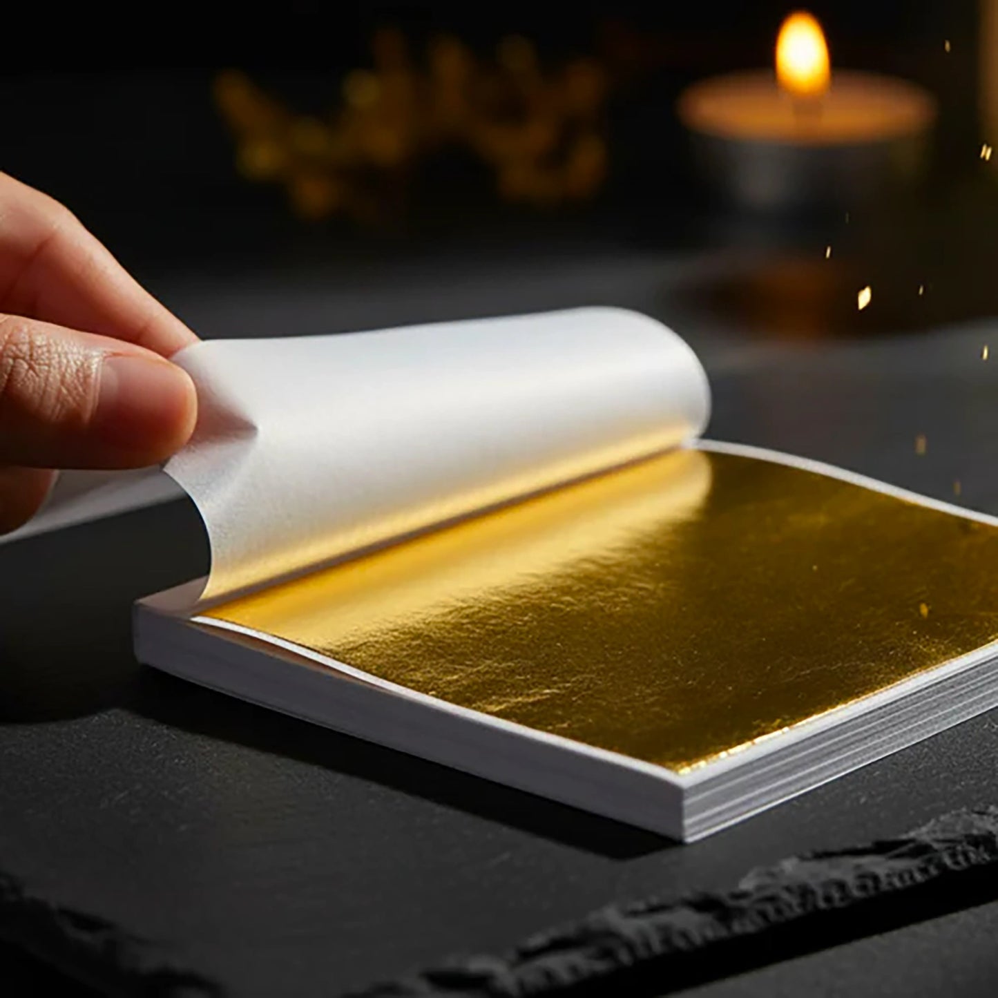 Hojas de Oro - Papel de Oro - Ultra Fino para Decoración de Velas y Detalles Artesanales