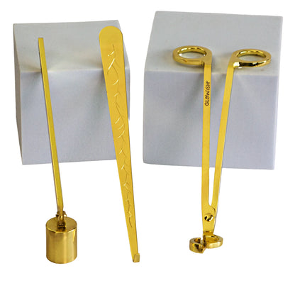 Apagavelas, Cortapabilo y Gancho de Pabilo - Kit de Herramientas para Cuidado de Velas - Dorado Metálico