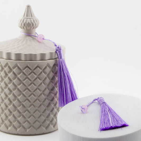 Borlas Chicas Decorativas - Color Lavanda - Morado Claro para Velas – Tassels de Seda con Cuentas | Accesorios para Vasos de Velas de Lujo