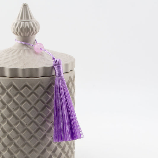 Borlas Chicas Decorativas - Color Lavanda - Morado Claro para Velas – Tassels de Seda con Cuentas | Accesorios para Vasos de Velas de Lujo