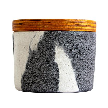 130ml - Carrara Vaso de Concreto para velas con Tapa de Madera - Marmoleado Gris Oxford