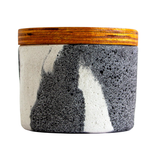 130ml - Carrara Vaso de Concreto para velas con Tapa de Madera - Marmoleado Gris Oxford