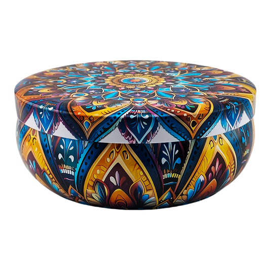 300ml - Tokio Lata de Aluminio Redonda para Velas - Azul Morado Floral Mandala