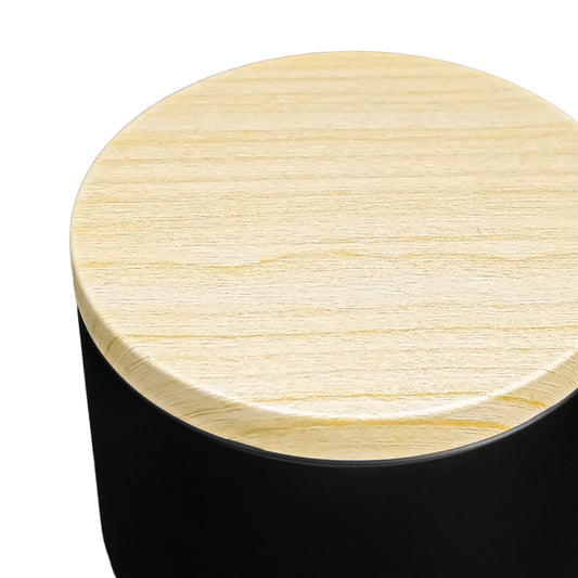 260ml - Tokio Lata de Aluminio Recto para velas - Negro Mate - Tapa Color Madera