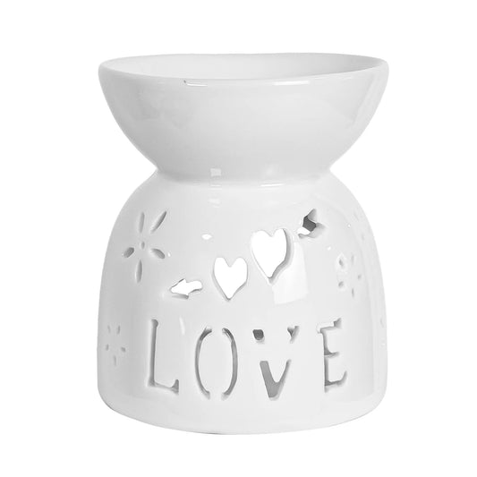 Quemador de Cera para Wax Melts  - Calentador de Cera Aromática de Cerámica - Blanco - Diseño Love