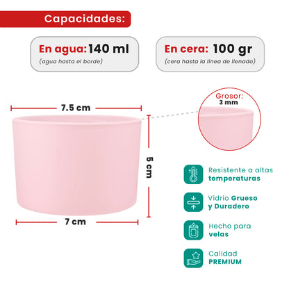 140ml - Mónaco Vaso de vidrio para velas - Frasco Rosa Pastel Mate