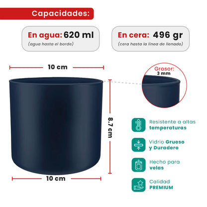 620ml - Mónaco Vaso de vidrio para velas - Inspirado en Bath Body Works® / White Barn® - Gris Carbón Azulado - Mate