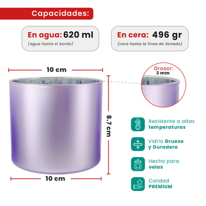 620ml - Mónaco Vaso de vidrio para velas - Inspirado en Bath Body Works® / White Barn® - Frasco Morado Claro Mate / Metállico